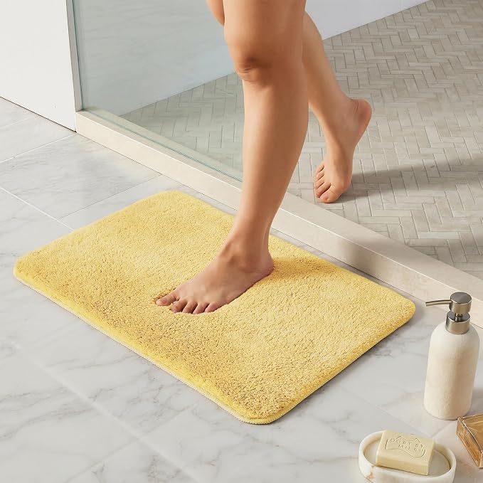 TYUU Yellow Bathroom Rugs, Ultra Soft Bath Rugs Non Slip Washable, Super Absorbent Quick Dry Small Bath Mat with Rubber Backing for Bathroom Floor, Shower, or Sink, Yellow 16" x 24"