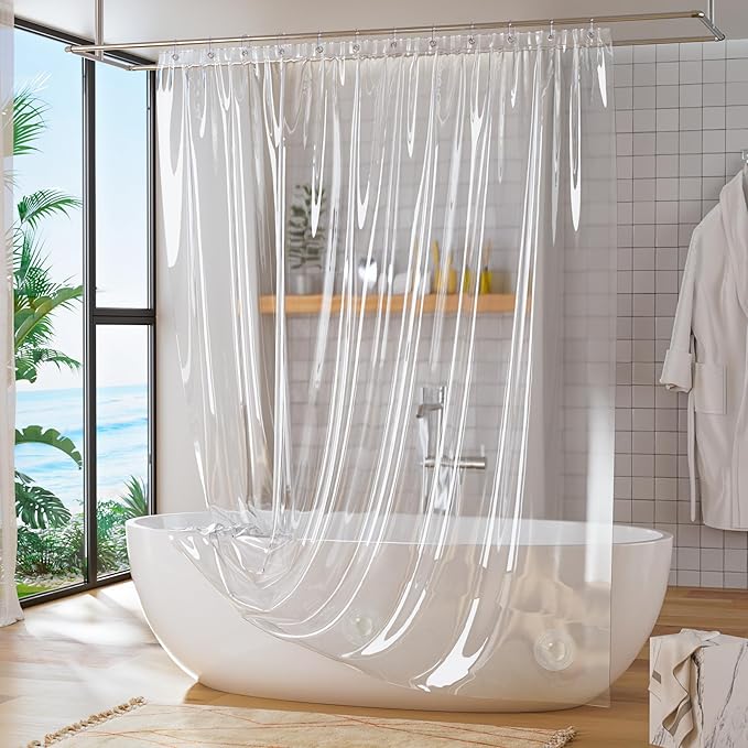 Titanker Clear Shower Curtain Liner, Premium PEVA Shower Liner Heavy Duty Waterproof Shower Curtains for Bathroom with Big Stones and Grommets, 72x72 Inches