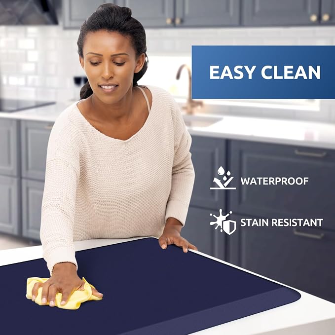 KitchenClouds Kitchen Mat Cushioned Anti Fatigue Rug 24"x70" Water Resistant, Non Slip, Standing and Comfort Desk/Floor Mats for House Sink Office (Blue)