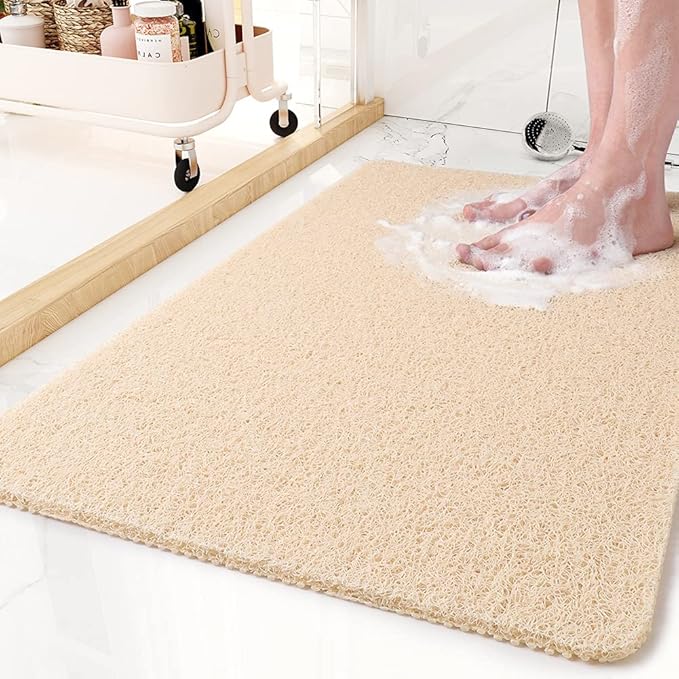 Non-Slip Bathtub Mat, 16x 24 Inch, Shower Mats for Bath Tub, PVC Loofah Bathroom Mats for Wet Areas, Quick Drying