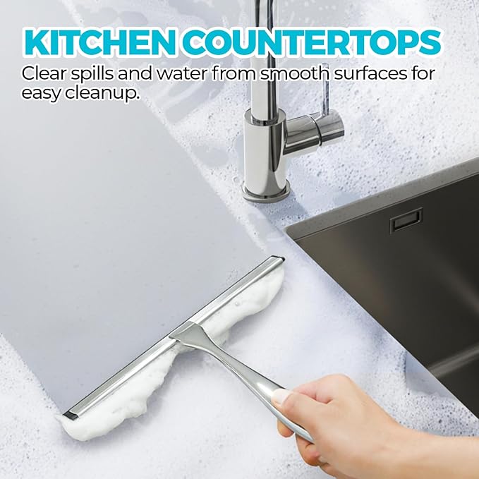 ALFLOD 2PACK All-Purpose Shower Squeegee for Shower Doors, Tile Shower Walls, Bathroom, Window, Glass and Car Windshield, Mirrors and Kitchen-Stainless Steel, 9.9-Inch, Silver