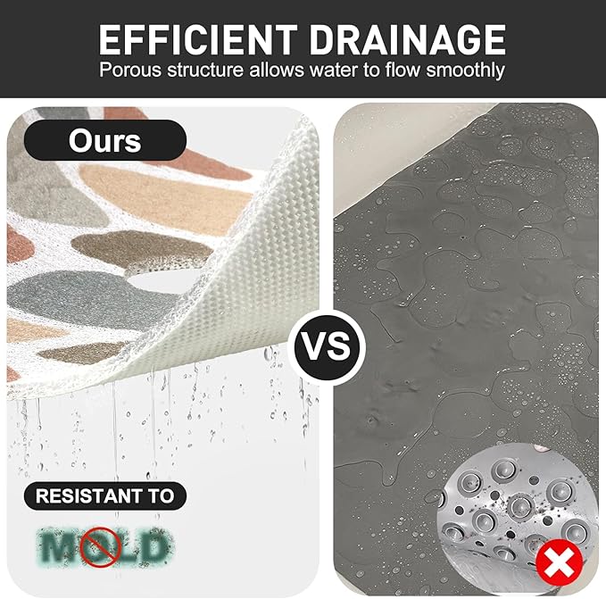 Non Slip Shower Mat: 32x24 Inch Extra Large Shower Mats for Inside Shower with Drain Hole in Middle - Soft PVC Loofah Anti Slip Shower Floor Mat for Standing and Walk-in Shower, Quick Drying