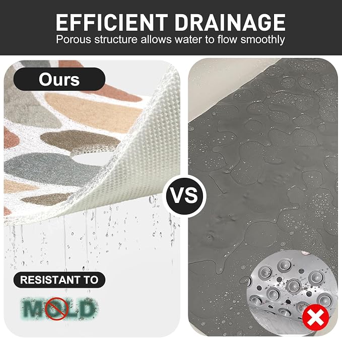Non Slip Shower Mat: 47.2x31.5 Inch Extra Large Shower Mats for Inside Shower with Drain Hole in Middle - Soft PVC Loofah Anti Slip Shower Floor Mat for Standing and Walk-in Shower, Quick Drying