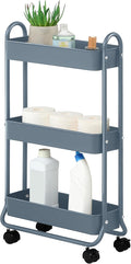SunnyPoint Slim Rolling Storage Cart, 3 Tier Bathroom Storage Organizer Bathroom, Laundry Utility Cart (Blue)