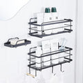 KINCMAX Premium Shower Caddy with Soap Holder, 2-Pack Adhesive Shower Organizer, No Drill Bathroom Shelves, Rustproof Stainless Steel Shelves for Inside, Shower Storage Rack, Matte Black