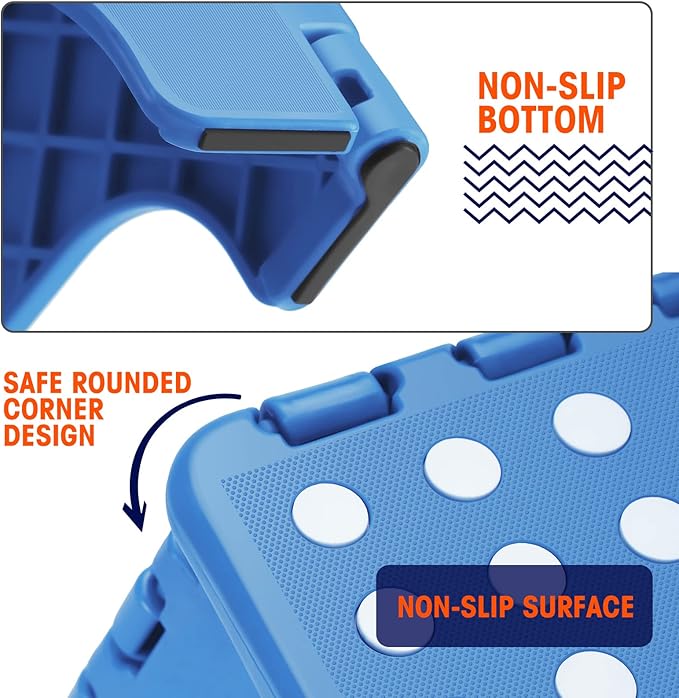 Korpai 13" Folding Step Stool for Adults and Kids Holds Up to 300 lbs,Non-Slip Folding Stools with Portable Handle, Compact Plastic Foldable Step Stool for Bathroom,Bedroom, Kitchen,Sky Blue,1PC