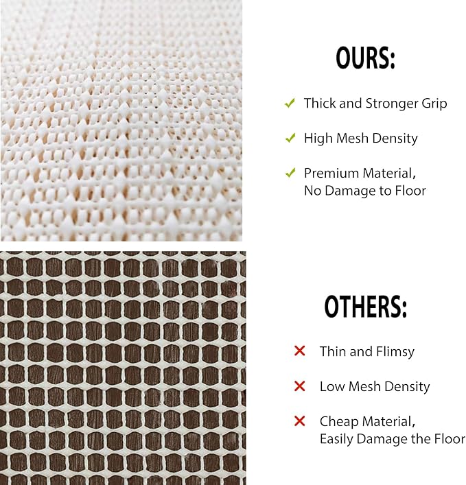 Non Slip Rug Pads for Hardwood Floors, 3x5 Rug Pad Gripper for Area Rugs, Under Carpet Anti Skid Mat, Beige, Keep Your Rugs Safe and in Place