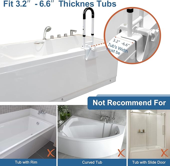 HEPO Adjustable Bathtub Grab Bars for Seniors, Bath Safety Grab Bar with Anti-Slip Cover for Elderly, Height and Width Adjustable