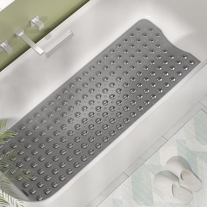 AmazerBath Shower Mat Non Slip 40 x 16 Inches, Shower Stall Mats with Suction Cups and Drain Holes, Non Slip Bath Mat for Tub for Elderly & Kids, Clear Black