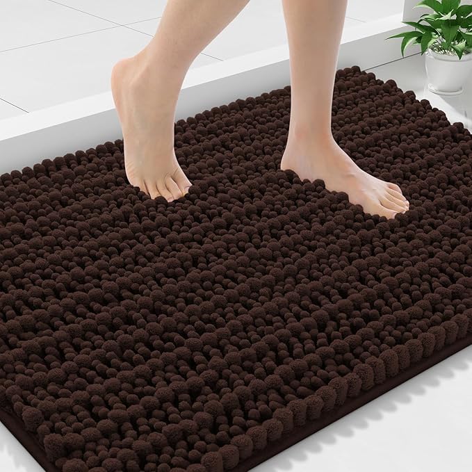 Smiry Bathroom Rugs Mat 36x24, Extra Soft Absorbent Chenille Bath Rugs, Non Slip Rubber Backing Machine Washable Quick Dry Bath Mats for Bathroom Floor, Tub, Shower, Home Decor Accessories, Brown