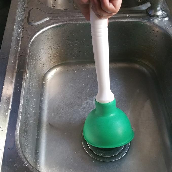 NewFerU Drain Plunger, Small Hand Force Plumber Helper, Little 4 inch Cup Clog Remover, Tiny Rubber Unclogger in 9" Short Handle for Kitchen Sink, Bathroom Toilet, Shower Bath Tub (Green)