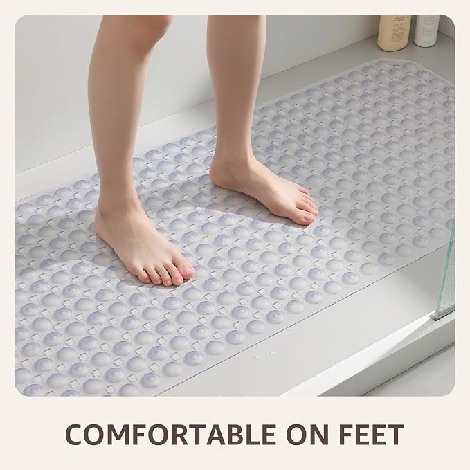 OTHWAY Bath Tub Shower Mat Non Slip, Bathtub Floor Liner Mats for Inside Shower Bathroom, Suction Cups and Drain Holes for Feet Scrubbing, Machine Washable, Soft on Feet, 35x16 Inch, Transparent
