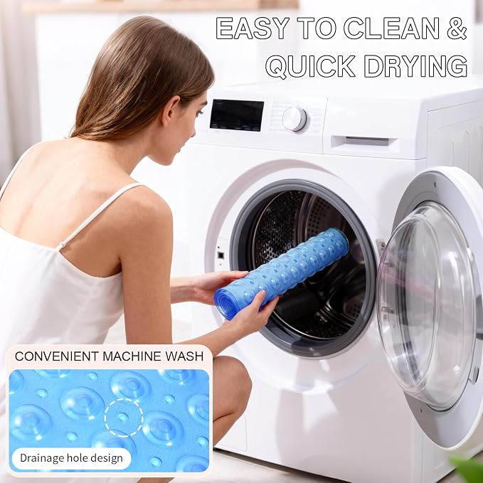Anti-Slip Bathtub Shower mat, 28×15（ 70×37cm） inch Soft Oversized Machine Washable Non-Slip Bathtub mat with Drainage Holes, Bathroom Floor Suction Cup.（1-Sky Blue）