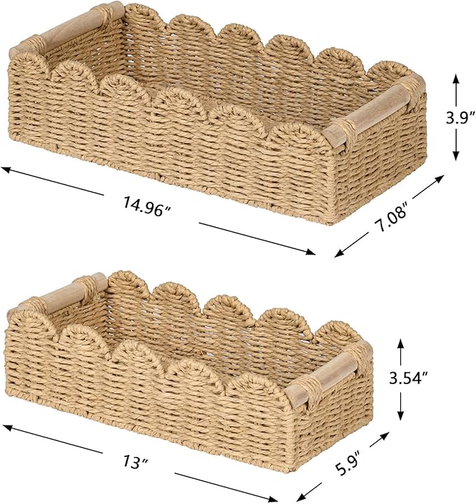 CubesLand Toilet Paper Storage Basket, Scalloped Edge Shelves Basket for Organizing for Over Toilet Tank Storage, Home Decor Baskets for Shelf, Countertop, Living Room, Bedroom, Handwoven, Beige