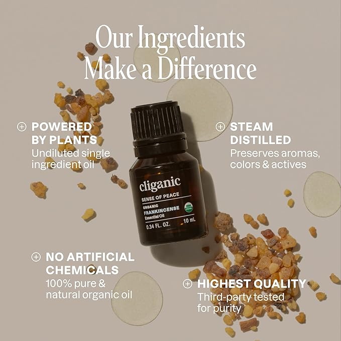 Cliganic Organic Frankincense Essential Oil - Boswellia Serrata, 100% Pure Natural Undiluted, for Aromatherapy | Non-GMO Verified