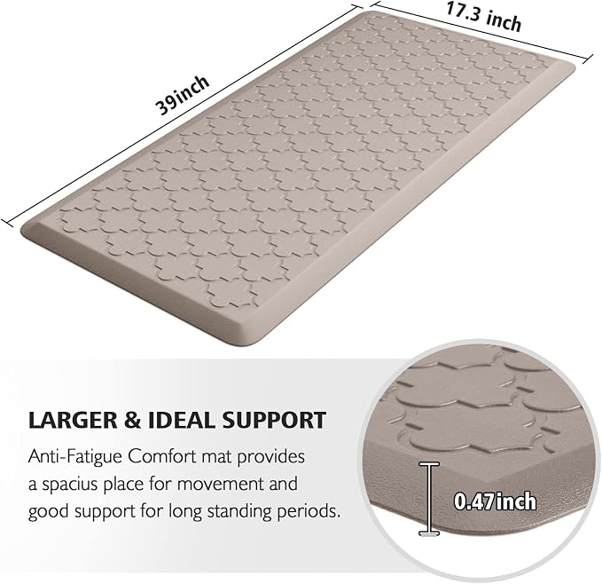 WISELIFE Kitchen Mat Cushioned Anti Fatigue Floor Mat,17.3"x39", Thick Non Slip Water Resistant Kitchen Rugs and Mats,Heavy Duty PVC Foam Standing Mat for Kitchen,Floor,Home,Desk,Sink,Laundry,Khaki