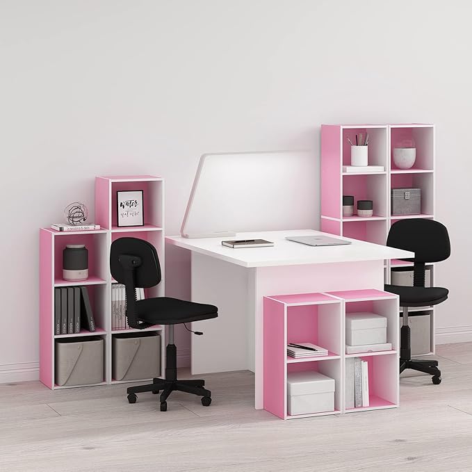 Furinno PASIR Book Shelf, 4-Tier Modern Bookshelf, Open Shelves Bookcase 9 x 12 x 42, Easy Assembly, for Living Room, Bedroom, Home Office, Pink/White