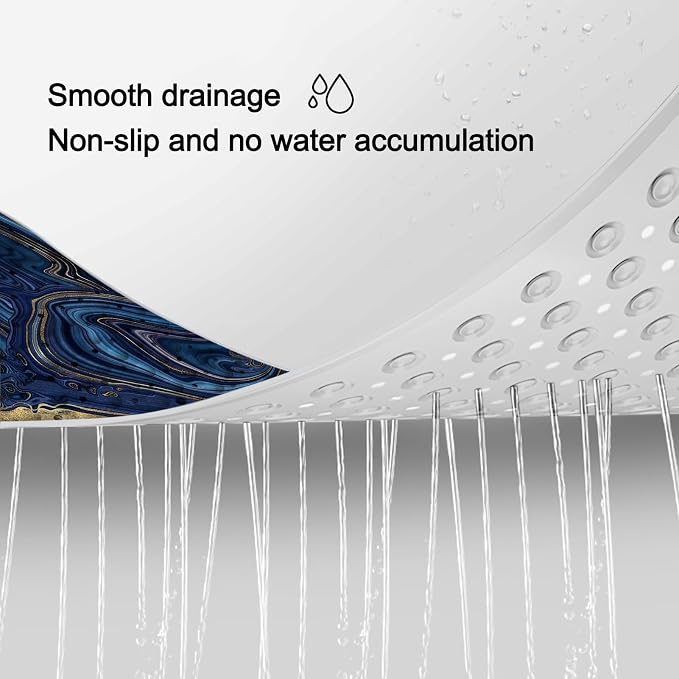 LNOND Marble Bath Tub Mat Non Slip, Extra Long 40 X 16 Inch Anti Slip Mat for Bathtub, Blue Luxury Marble Shower Mat with Drain Holes and Suction Cups, Machine Washable