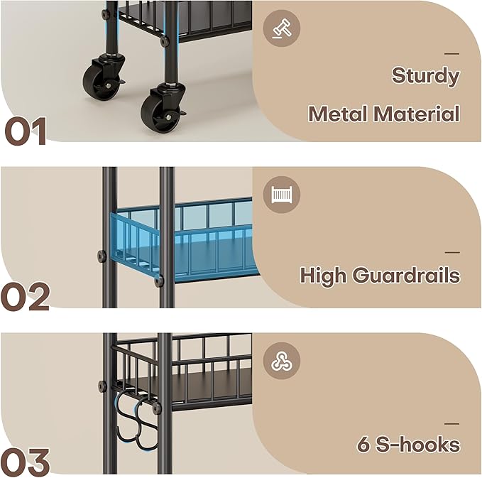Slim Rolling Storage Cart with Wheels, Metal 6 Tier Spice Rack Mobile Shelving Unit Organizer Kitchen Utility Cart for Office Bathroom Kitchen Laundry Room Narrow Places (6inches)