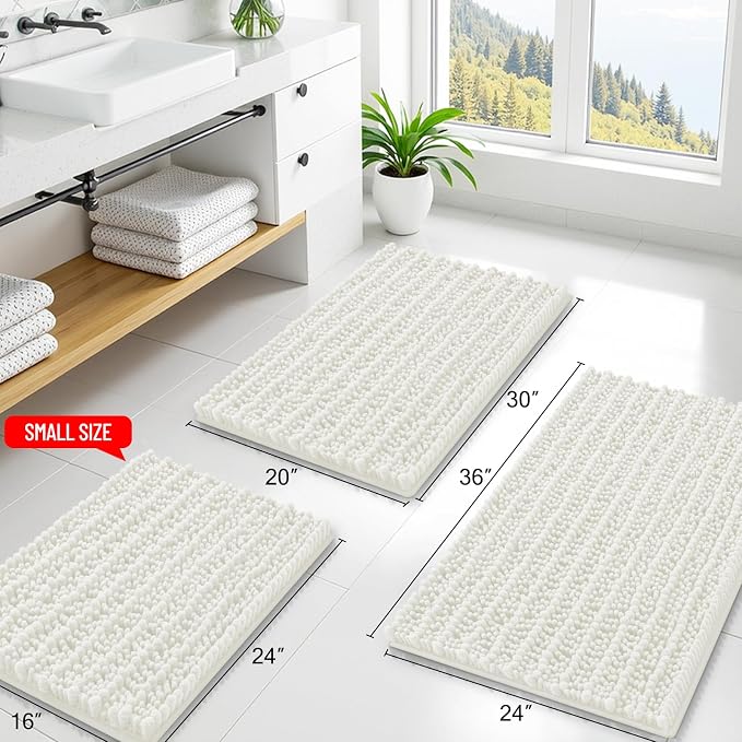 Smiry Bathroom Rugs Mat 30x20, Extra Soft Absorbent Chenille Bath Rugs, Non Slip Rubber Backing Machine Washable Quick Dry Bath Mats for Bathroom Floor, Tub, Shower, Home Decor Accessories, Ivory