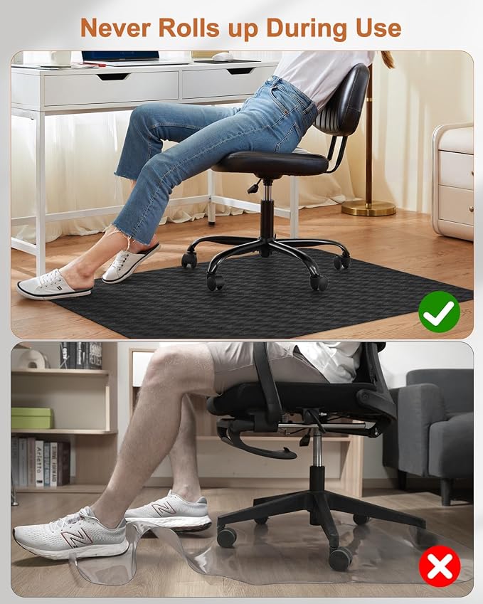 Blvornl Large Office Chair Mat for Hardwood Floor, Rolling Chair Mat for Hard Wood, Large Anti-Slip Hard Floor Protector, Heavy Duty Computer Desk Rug for Office and Home 35.4"*47.2" Black