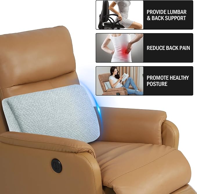 HOMBYS Lumbar Support Pillow for Recliner Chair, Memory Foam Back Support Cushion for Elderly,Extra Large Lumbar Support Pillow,Thick Backrest for Home Reading (Light Grey, 20“x13.5"x5")