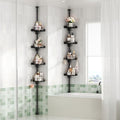 YCIA&DONE 360° Rotating Shower Caddy Tension Pole, 4 Tiers Corner Shower Organizer for Bathroom Shelf Bathtub, Adjustable Standing Shower Rack, Easily Assemble, 34-124 Inch Height, Black