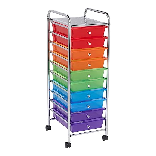 ECR4Kids 10-Drawer Everyday Mobile Storage Utility Cart, Craft Organizer, Assorted