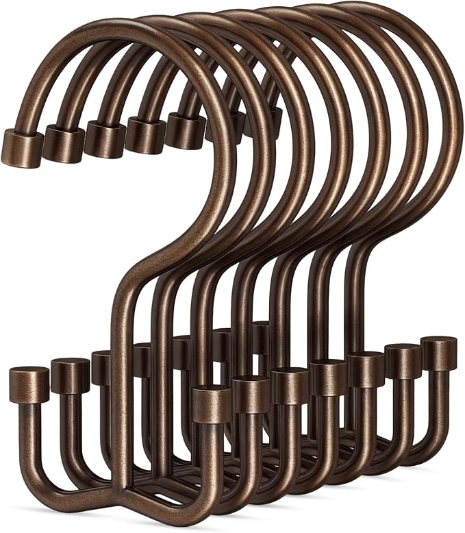 Goowin Shower Curtain Hooks, Shower Curtain Rings, Durable Rust Proof Shower Curtain Hangers, Double Glide Shower Rings for Curtain, Simple Shower Hooks for Shower Curtain, Bronze, 12 Pack-Cylinders
