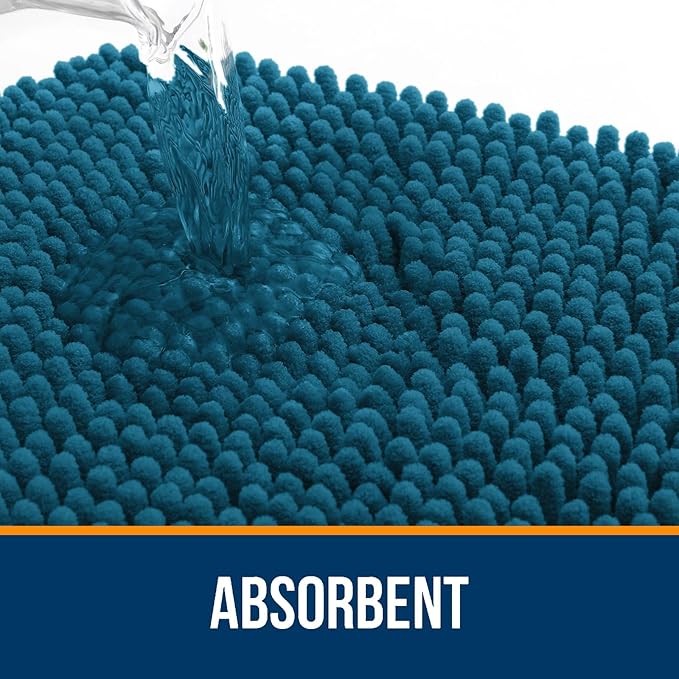 OLANLY Bathroom Rugs 30x18, Extra Soft Absorbent Chenille Bath Rugs, Rubber Backing Quick Dry, Machine Washable Bath Mats for Bathroom Floor, Tub and Shower, Home Decor Accessories, Peacock Blue