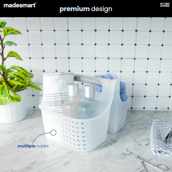 madesmart Large Portable Shower Caddy, Hold Soap, Shampoo, Hair Supplies and Beauty Products, Cleaning Supplies Organizer for Home, Dorm, Plastic Shower Tote, Soft Handle, Carbon