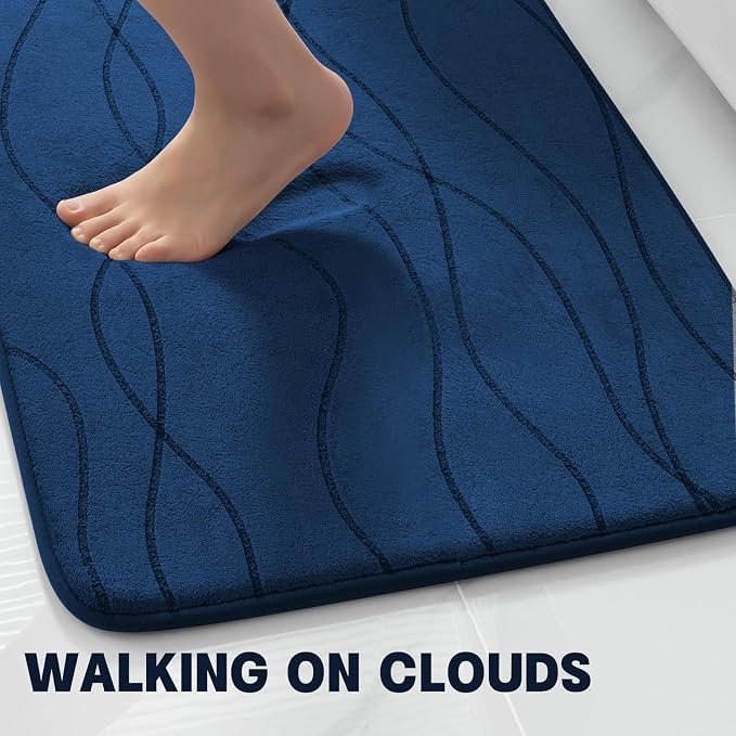 YIHOUSE Memory Foam Bathroom Rug Sets, Navy Blue, 5 Piece | Ultra Soft, Absorbent, Non-Slip, Machine Washable