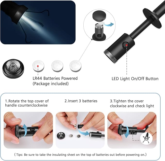 Housolution Grabber Tool Magnetic Four-claw Picker, Bendable Hose Reacher Pickup Sweeper with LED Lights, Flexible Long Handy Reaching Assist Tool for Litter Pick/Home Sink/Drain - Black