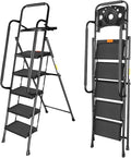 Valeo 5 Step Ladder with Handrails,500 Lbs Capacity,Folding Step Stool Ladder with Tool Platform,Wide Anti-Slip Pedal,Step Ladder 5 Step Folding,Multi-use for Home,Kitchen,Office,Black