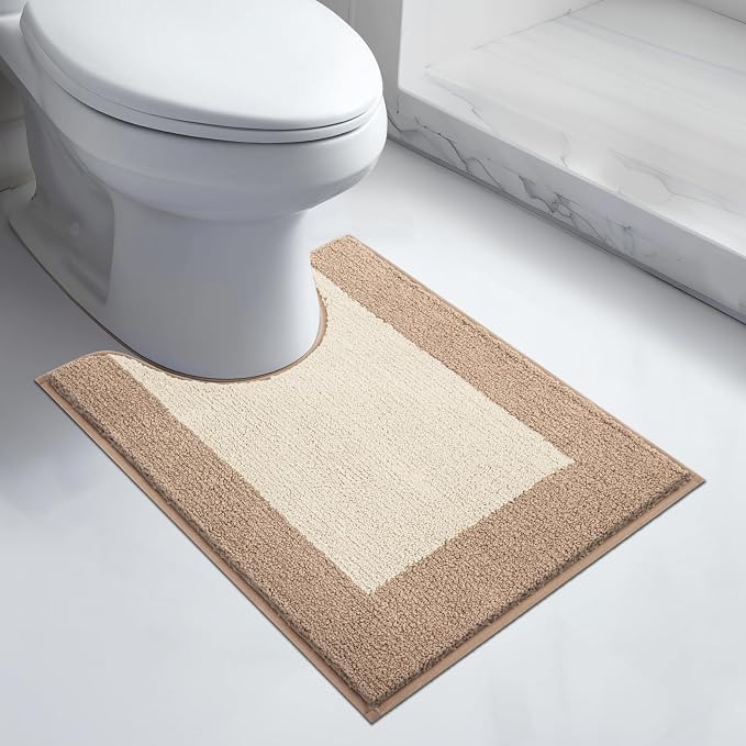 anllugs Bathroom Rugs U-Shaped 20" x 24", Non-Slip Extra Soft Absorbent Bath Rugs, Machine Washable Quick Dry Bath Mats for Toilet Base, Beige & Grayish Brown