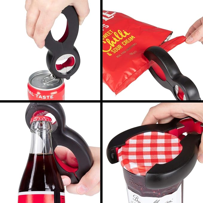 Westmark Multi-Opener, Rubberised Inner Surface, 14 x 6 cm, Stainless Steel/Plastic, Black/red, 10552270