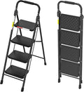 HBTower Step Ladder, 4 Step Ladder for Adults with Wide Anti-Slip Pedal, Step Stool Foldable with Cushioned Handle, 330 Capacity for Home and Kitchen, Black