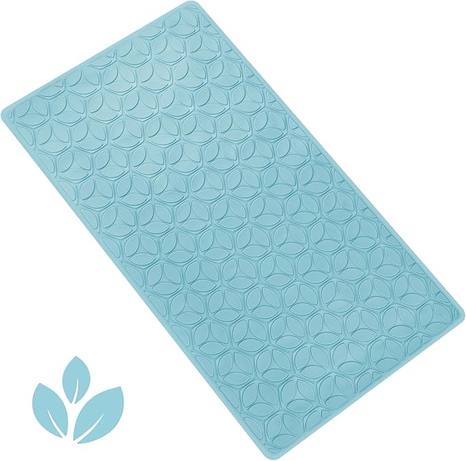 Bathtub Mat Non Slip with Suction Cups - 100% Rubber Bathroom Mat Textured for Bath Tub Shower Safety - Soft on Touch - BPA/PVC Free - Pet Dog Bath Mat - Machine Washable - 16 × 28 Inch（Blue）