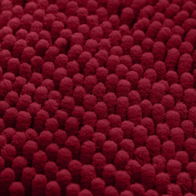 HOMEIDEAS 3 Pieces Bathroom Rugs, Ultra Soft Non Slip Absorbent Chenille Toilet Bath Mat Set (Burgundy)