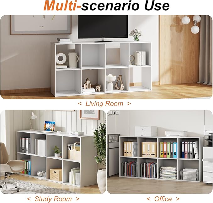 Sweetcrispy 8 Cube Storage Organizer - Open Cube Bookshelf with 4 Removable Back Panels, Display Storage Bookcase for Living Room, Bedroom, Entrance Hall, Home Office，47.7" Lx11.6 Wx24 H, White