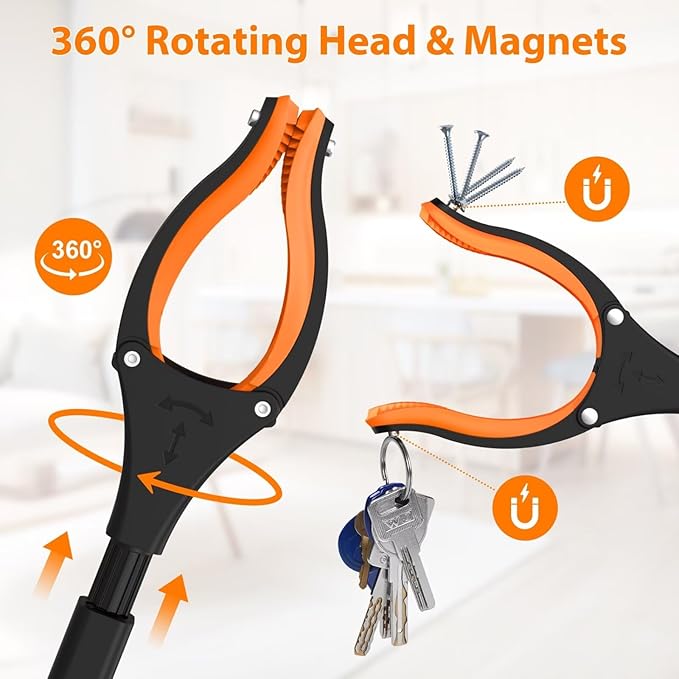 2-Pack 43" Extra Long Grabber Reacher Tool | Foldable Trash Picker Upper Grabber, 360° Rotating Jaw + Magnets, 4" Wide Claw, Heavy Duty, For Seniors