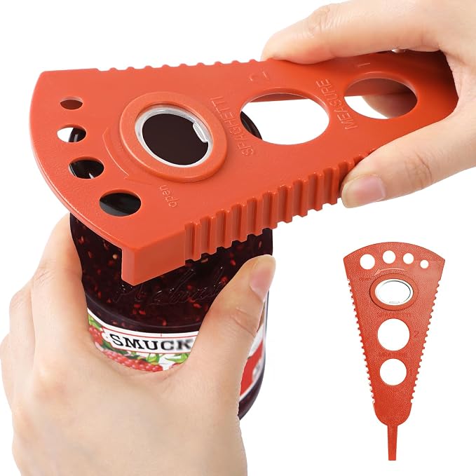 GeeRic Father's Day Jar Opener for Weak Hands & Seniors, Multi-Functional Bottle Opener Tool for Lids, Tabs, Caps, Pull Rings, 5-in-1 Can Opener Dark Red