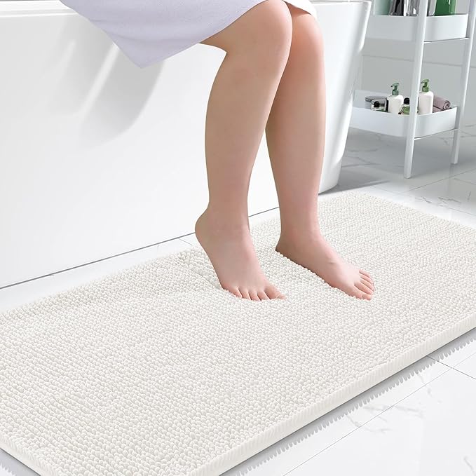 OLANLY Large Bathroom Rugs 50x30, Extra Soft Absorbent Chenille Bath Rugs, Rubber Backing Quick Dry, Machine Washable Bath Mats for Bathroom Floor, Tub and Shower, Home Decor Accessories, Ivory