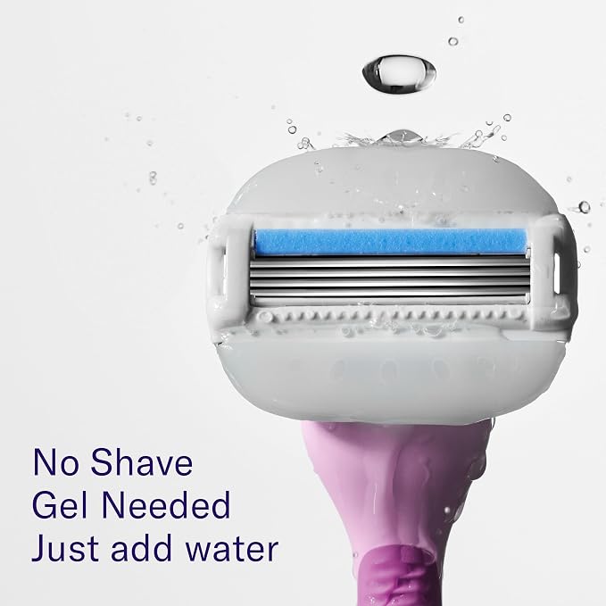 Flamingo Moisture Plus Women's Razor Set - No Shave Gel Needed - 1 Razor Handle, 1 Blade Refill, Shower Holder - Fig