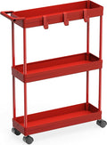 Simple Houseware 3-Tier Slim/Narrow Storage Cart with Handle, 5.5'' Wide x 27.5'' Height Rolling Organizer for Kitchen, Bathroom, Laundry Room - Red