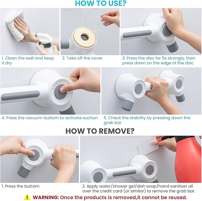 TAILI Grab Bars for Shower,Maximum 350lbs, Super Strong Adhesive Shower Grab Bars for Seniors, Shower Handles for Elderly Suction,Safety Grip Rails for Microcrack Tile,Drill-Free Waterproof