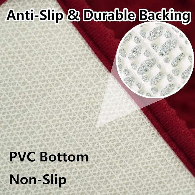 Bathroom Rugs Chenille 3-Piece Extra Soft and Absorbent Shag Bathroom Rugs, Machine Wash Mat, Strong PVC Non-Slip Underside, Plush Carpet Mats (Burgundy)