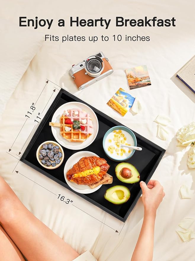 Bamboo Bed Tray Table with Foldable Legs, Breakfast Tray for Sofa, Bed, Eating, Working, Used As Laptop Desk Snack Tray by Pipishell (Black)