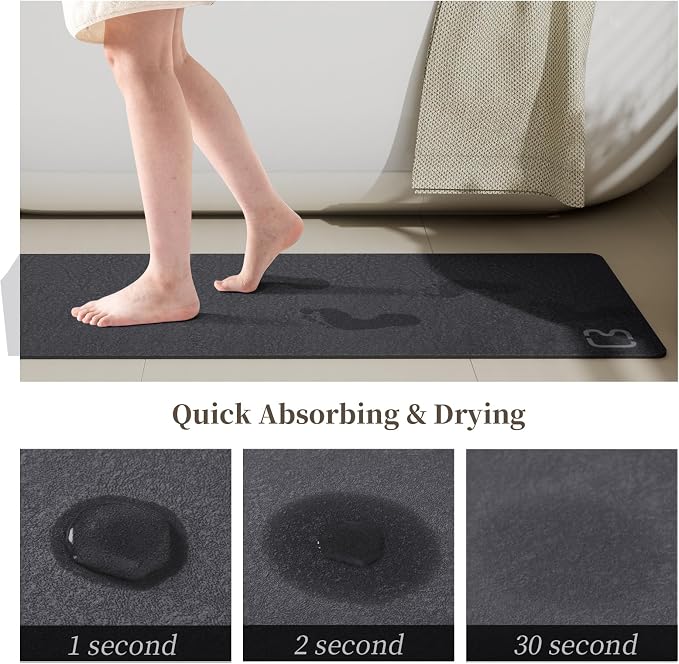 2 Piece Bathroom Rugs Mat Set - Quick Dry Diatomaceous Earth Bath Mat for Bathroom Non-Slip Bath Rug with Rubber Backing, Absorbent Bath Mats Thin Bath Floor Mat, 15.7x23.6+15.7x47.2 Inch, Dark Grey