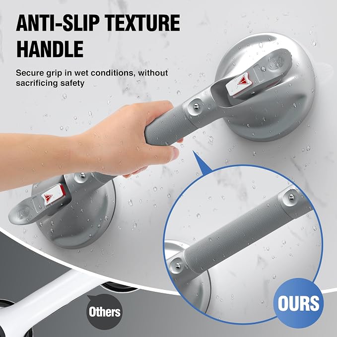 DAILYLIFE Grab Bars for Bathtubs and Showers, 17 inch Shower Handles for Elderly Suction, 300lbs Safety Shower Grab bar for Seniors and Elderly, Silver(1 Pack)